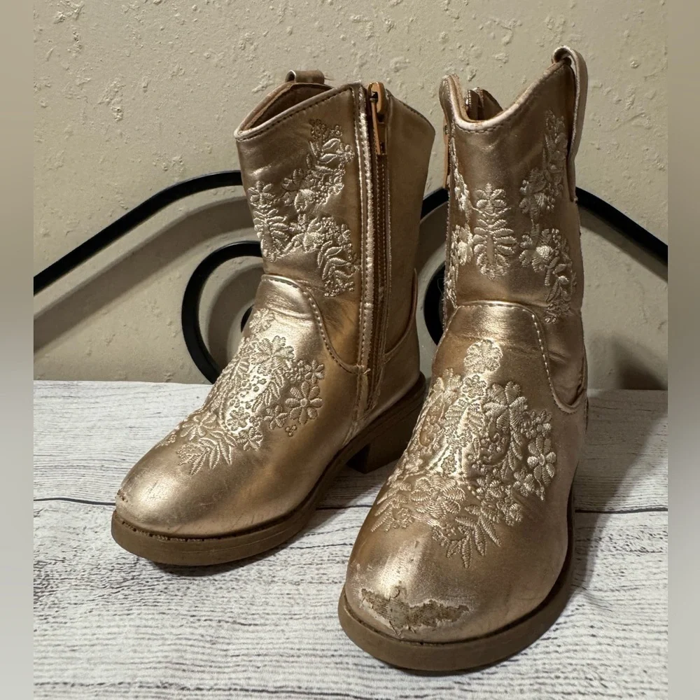 Toddler Gold Embroidered Boots